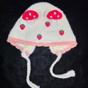 MiniOlie Baby Mushroom Strawberry Knit Bonnet 8 mos - 3T